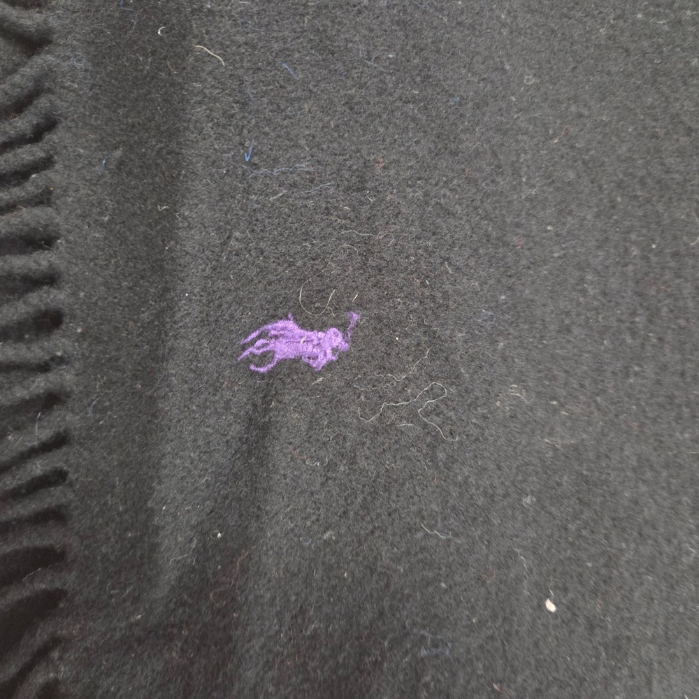 Polo Ralph Lauren Scarf Black 100% Lambswool Purple Pony Logo‎ Made in Italy